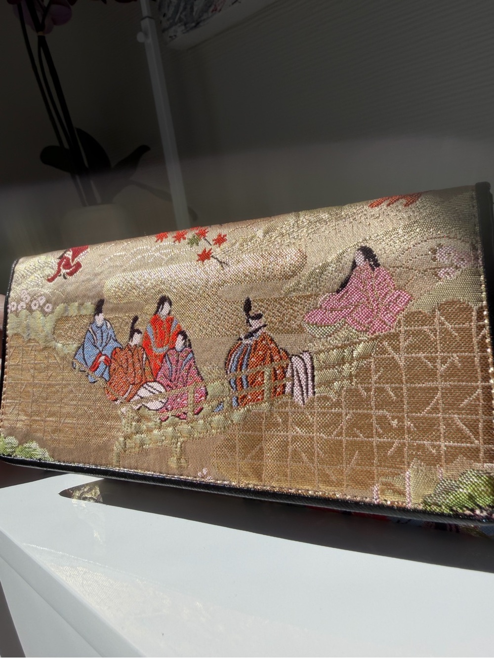 Vintage Japanese Silk Brocade Long Wallet Checkbook Cover Tale of Genji Gold - Picture 14 of 14